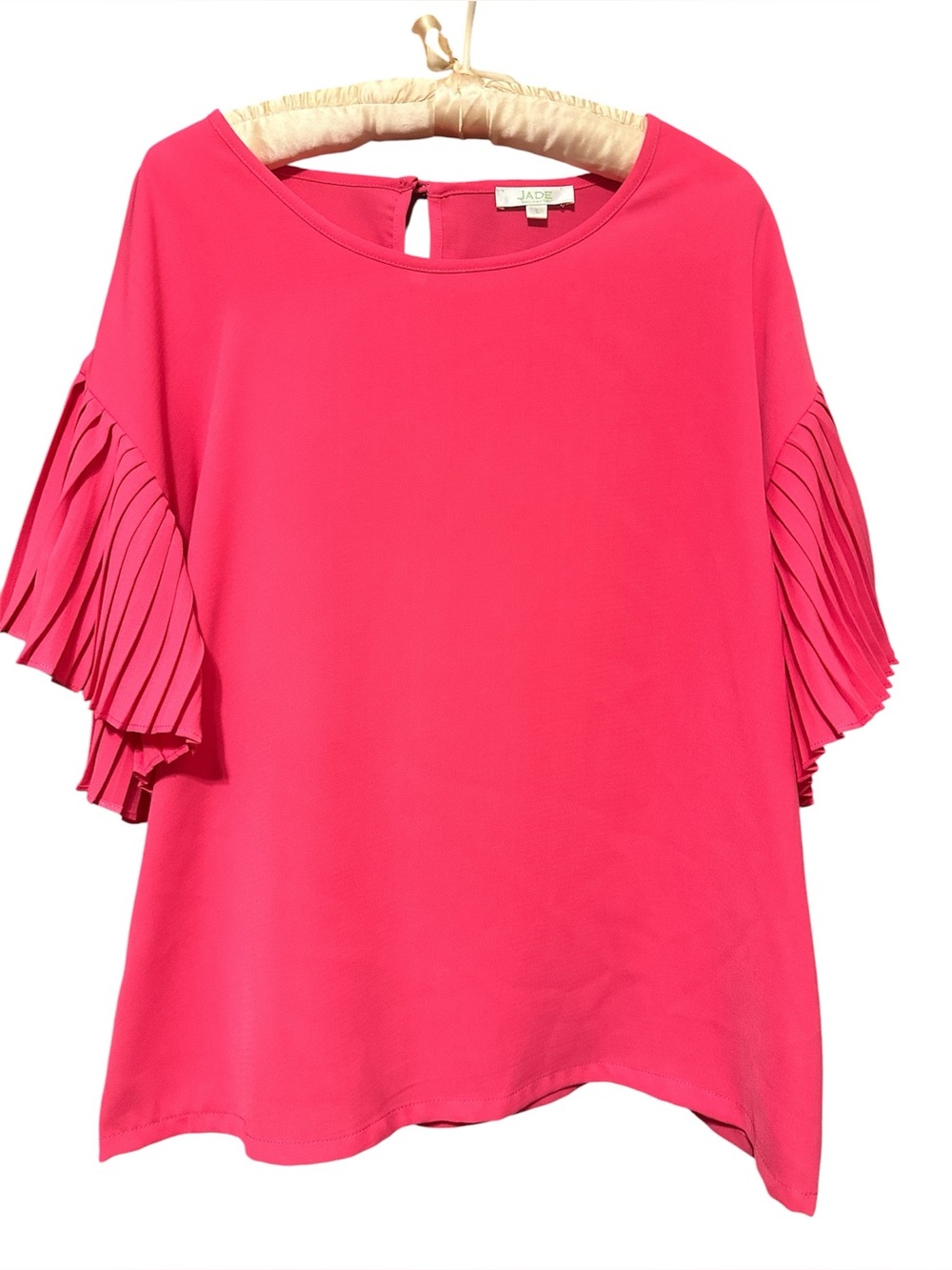 JADE Melody Tam Hot Pink Pleated Sleeve Blouse SZ L